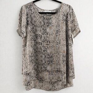 Dana Buchman Snake Print Flyaway Back Double Layer Top Blouse Short Sleeve L NWT